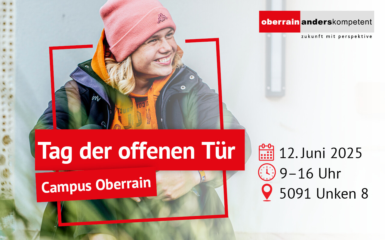 Junge Frau mit Mütze lächelt, Einladung zum Tag der offenen Tür Campus Oberrain, Integration